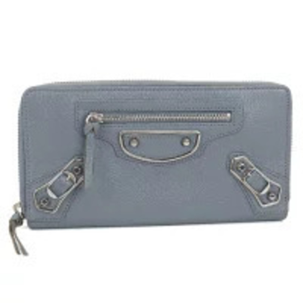 Balenciaga Long Wallet Round Zipper Continental Zip Leather Blue